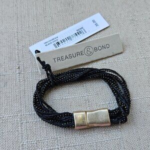 Treasure & Bond Girl Bracelet Black/Gold Women Wrist Band Magnet Closure New $35
